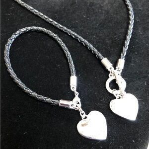 Silver Heart Charm Bracelet and Necklace Set